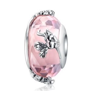 925 Sterling Silver Pink Glass Bead Charm